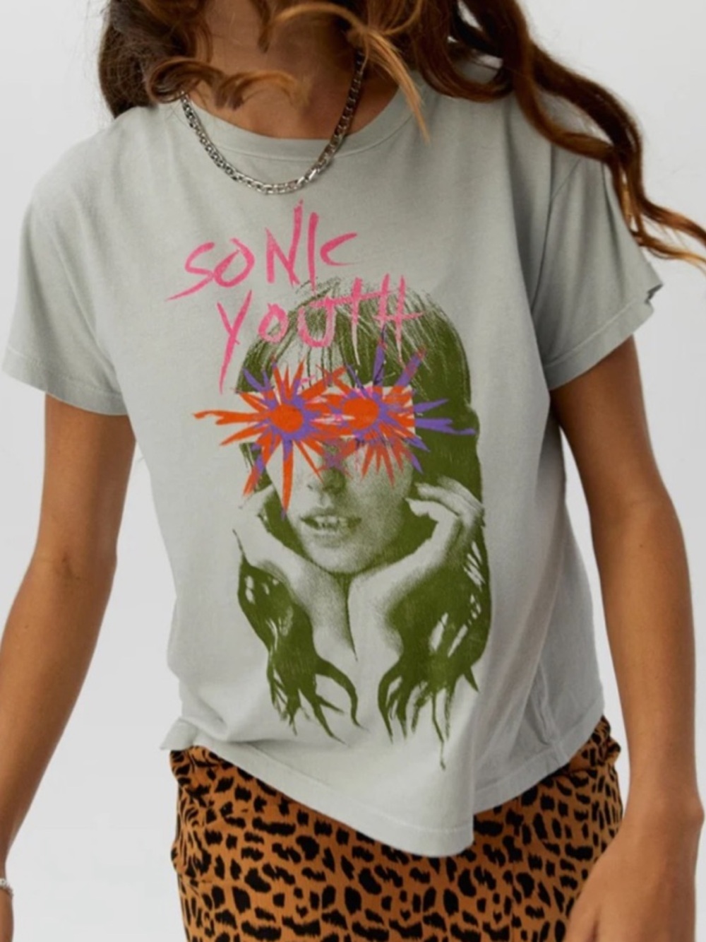 Daydreamer Sonic Youth Floral Graphic Tee - Light Gray